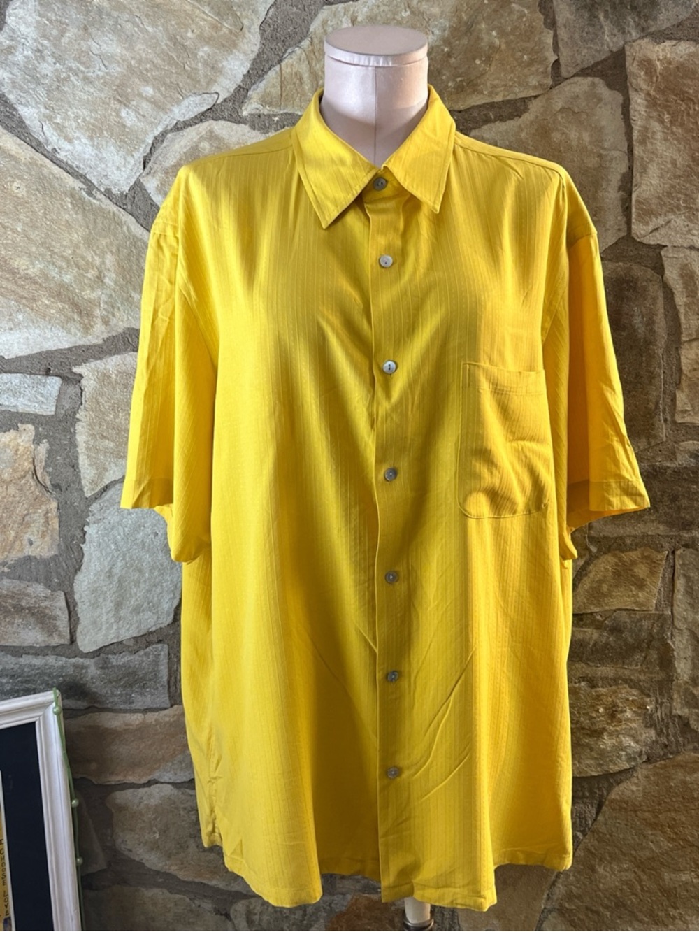 Alfani 100% Silk Yellow Button-Up Shirt XL | Oversized Luxe Top